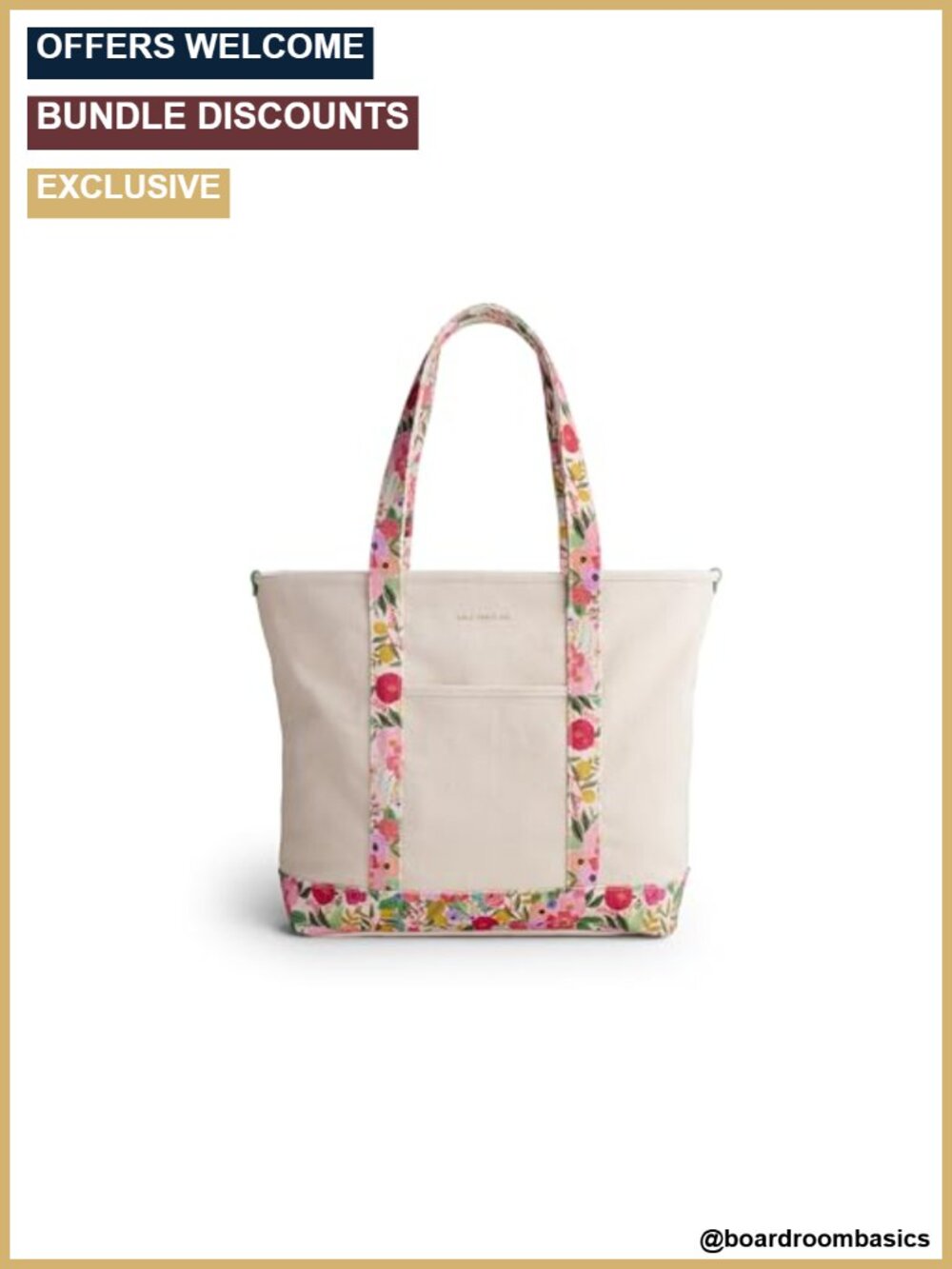 Cotton Canvas Carry All Tote with Zip, Beach Gym Travel Shoulder Bag